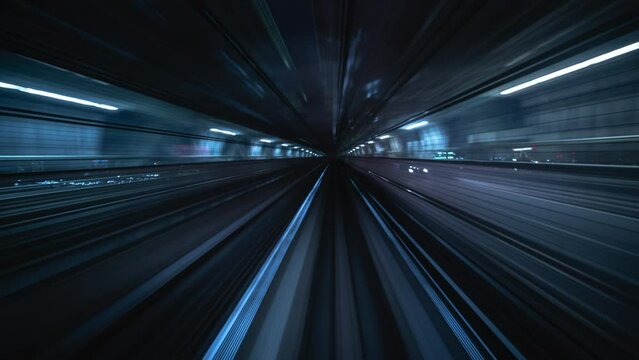 Time lapse of automatic train moving inside tunnel in Tokyo, Japan. 