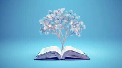 an open book from which the tree of knowledge grows, the concept of the development of the education system, Generative AI.