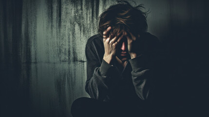 person with hands on head. stress, depression and mental health. generative ai