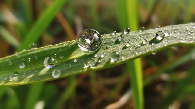 water drops on grass HD 8K wallpaper Stock Photographic Image