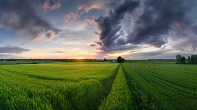 field and blue sky HD 8K wallpaper Stock Photographic Image