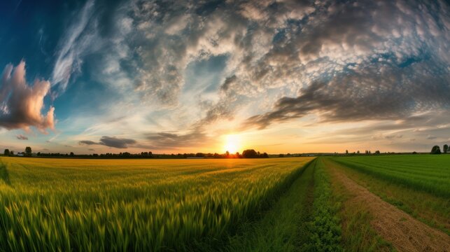 sunset in the field HD 8K wallpaper Stock Photographic Image