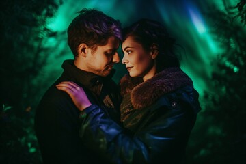 a loving looking couple holding each other in their arms created with Generative AI technology