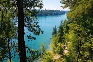 Fototapeta na wymiar Beautiful lake view with clear water in summer