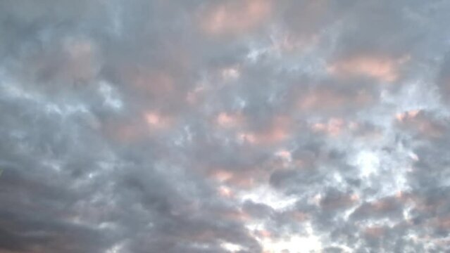 Pink stratocumulus moving at dusk