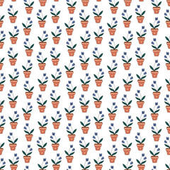 Seamless pattern with pot for flowers4. Doodle color vector illustration.