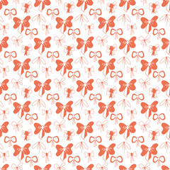 Seamless pattern with six bow on white background. Doodle vector color illustration.
