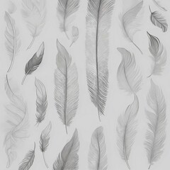 Fine Art Drawing: Detailed Representation of Grey and Black Feathers on a Grey Tone, Generated by AI, Displaying Meticulous Artistic Craftsmanship