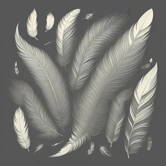 White Feather Bouquet on Grey Background: AI-Generated Illustration Design, Portraying Elegance and Grace