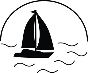 Sailboat logo, sailing logo design, vector icons. Sunset on the sea.