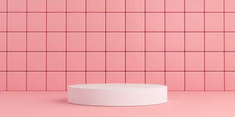 Naklejka na ściany i meble Product Podium - White Podium, Pink Background With Extruded Squares. 3D Illustration
