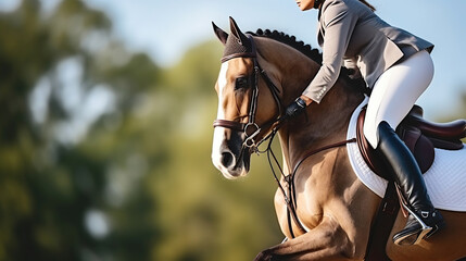 Fototapeta na wymiar The Thrilling Artistry of Horse Jumping in Equestrian Sports. Generative AI
