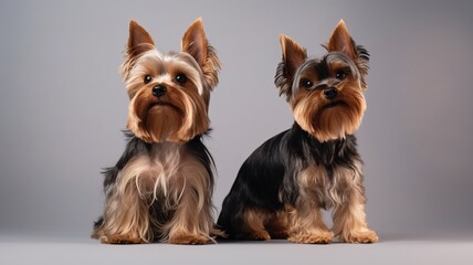 cute dogs in a studio setting with a plain background.Generative AI.