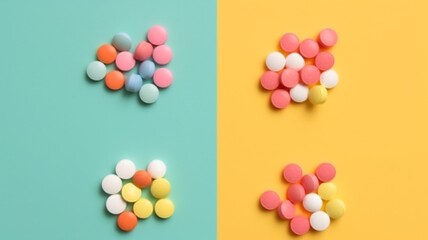 Fototapeta na wymiar Flat lay of various pills on a colored background.Generative AI.