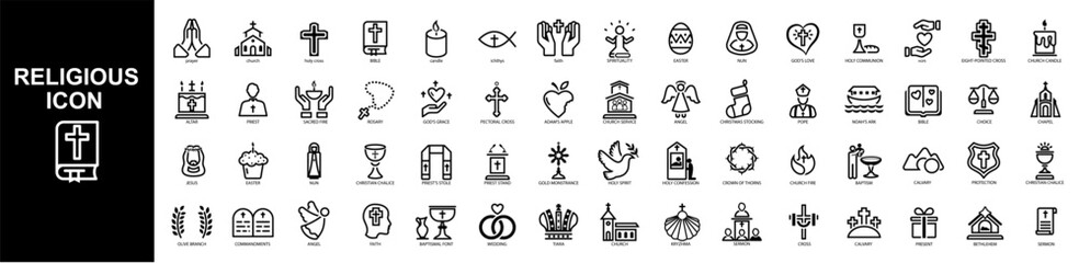 Religious icons. Christian vector set icon