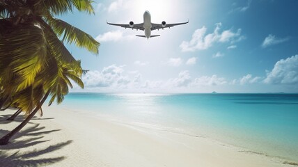 An exotic beach destination is imagined when flying.Generative AI