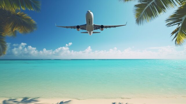 An exotic beach destination is imagined when flying.Generative AI