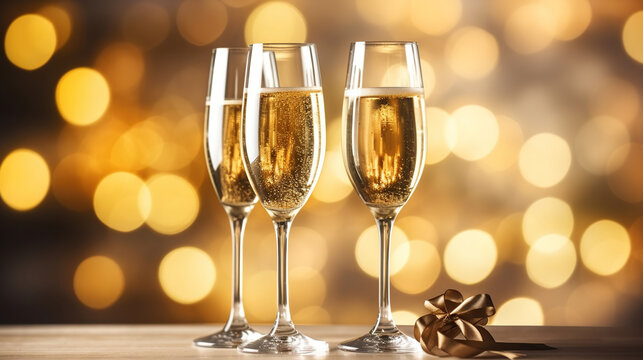 Sparkling Flutes Create a Harmonious Ambience in a Joyous Holiday Setting. Generative AI