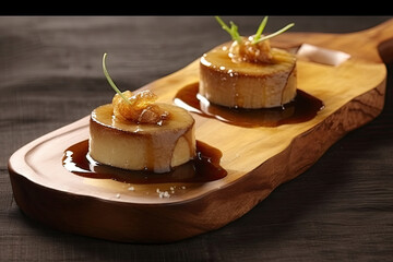 Foie gras on wooden plate - obrazy, fototapety, plakaty