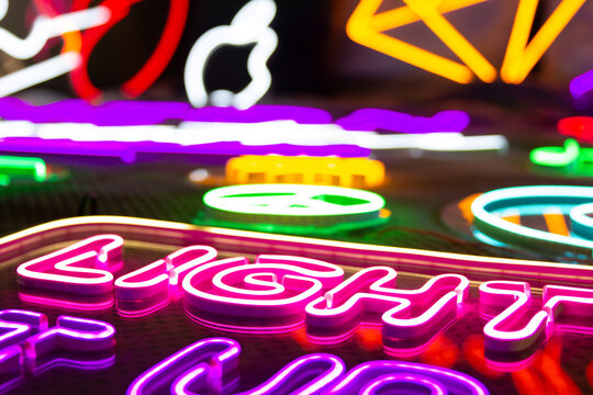 Abstract photo of lots led neon signs	