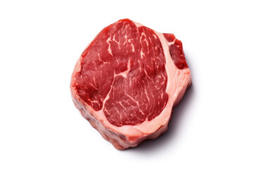 Fresh raw beef steak isolated on white background, top view