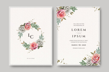 wreath flowers wedding invitation card set design