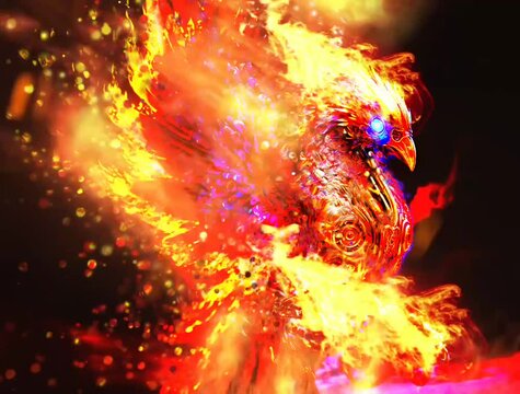 luxury elegant phoenix wing on fire motion