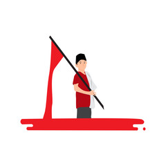 Illustration of man waving indonesia flag independence day