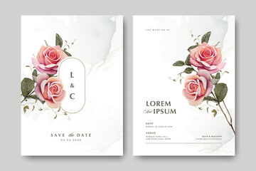 Roses flowers wedding invitation card template