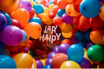 Fototapeta na wymiar Happy birthday background with colorful balloons in the shape of a man