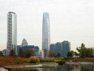 Bicentennial Park and business buildings, Santiago, Chile
