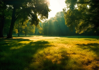 Naklejka premium in front of a beautiful grassy park with trees