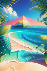 Digital illustration of a tropical beach. Generative AI