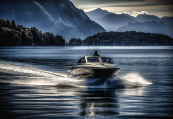 Fototapeta premium speed boat on lake lucerne