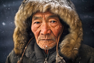 Portrait of Native Alaskan Eskimo Man, Generative AI