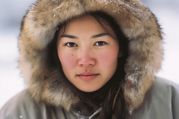 Portrait of an Attractive Young Native Alaskan Eskimo Woman, Generative AI - obrazy, fototapety, plakaty