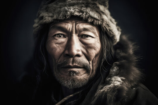 Portrait of Native Alaskan Eskimo Man, Generative AI