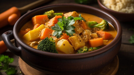 A bowl of comforting and fragrant curry, brimming with vegetables and aromatic spices