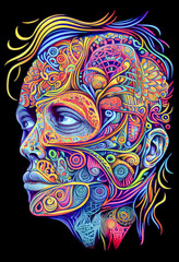 Psychedelic illustration of a human head
