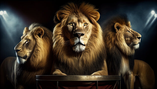 The circus has a lion performance.