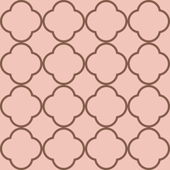 Moroccan Lattice Seamless Pattern in Brown and Pink. Modern Elegant Backgrounds. Classic Quatrefoil Trellis Ornament.