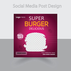 Social media post design, burger social media post design, marketing for social media banner