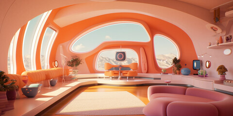 modern living room and futuristic interior design, fictional interior created with generative ai