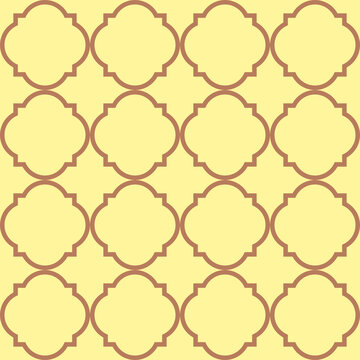 Moroccan Lattice Seamless Pattern in Brown yellow. Modern Elegant Backgrounds. Classic Quatrefoil Trellis Ornament.