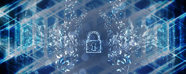 internet digital security technology concept for business background. Lock on circuit board