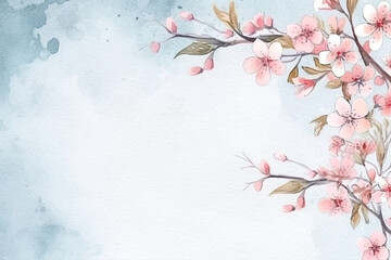 Beautiful sakura floral background with border and copy space Generative Ai