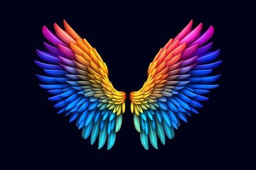 Rainbow wings, isolated on black background. Generative AI