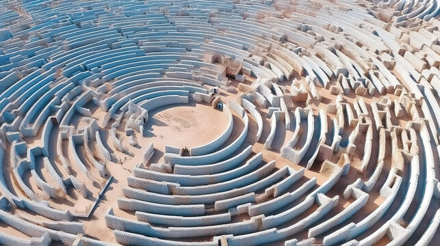 a labyrinth complete made out of stone in an ancient greek world, wallpaper style, ai generated image