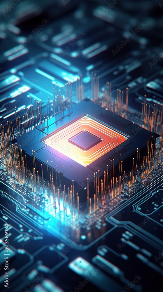 Wall mural close up of electronic circuit board. futuristic central processor unit. generative ai