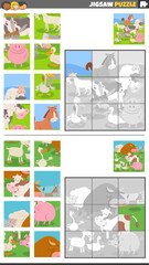 Fototapeta premium jigsaw puzzle games set with cartoon farm animal characters